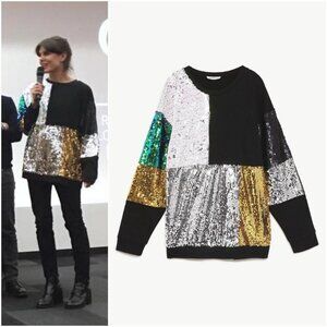 Zara Sequin Black Gold Green Sweatshirt, ASO Charlotte Casiraghi
